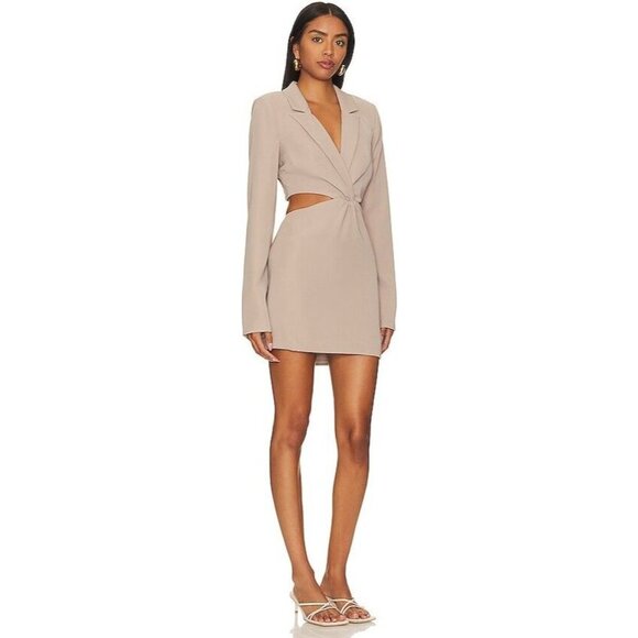MAJORELLE Leticia Blazer Mini Dress Size S Open Back Beige Cutouts - Picture 3 of 10